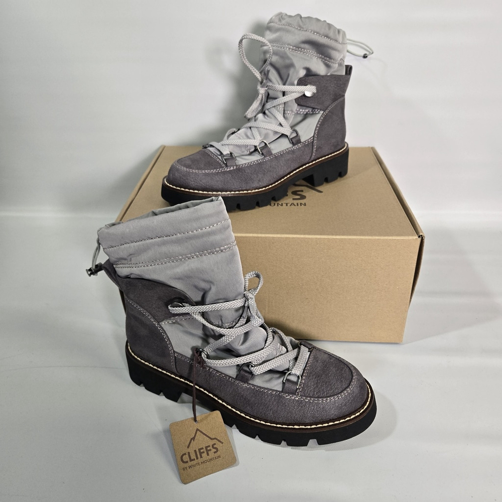 Cliffs White Mountain Gleamy Waterproof Snow Boots Gray Faux Fur Winter 6 NIB